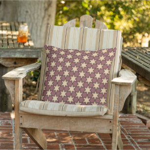 Burgundy Tan Star Pattern met Black Outline Buitenkussen