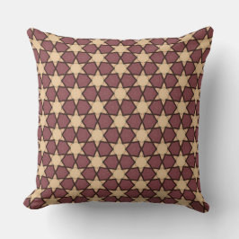 Burgundy Tan Star Pattern met Black Outline Kussen