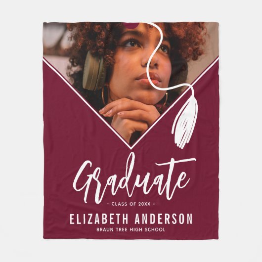 Burgundy Tassel Pet Foto Afstuderen Fleece Deken (Voorkant)