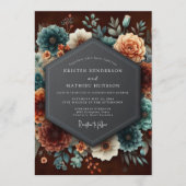 Burgundy Teal Dutch Bloom Wedding Kaart (Voorkant)
