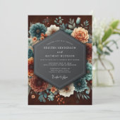 Burgundy Teal Dutch Bloom Wedding Kaart (Staand voorkant)