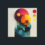 Burgundy Teal Geometric Circle Layers Canvas Afdruk<br><div class="desc">Overlapping circles in deep burgundy, terracotta, mustard, burnt orange, teal, and sage green create a richly textured geometric harmony. Fine concentric linework, subtle grain, and soft painterly edges give each shape depth and tactility, while smaller bright tangerine and magenta discs float freely against gentle wave-like teal bands at the base....</div>