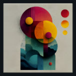 Burgundy Teal Geometric Circle Layers Perfect Poster<br><div class="desc">Overlapping circles in deep burgundy, terracotta, mustard, burnt orange, teal, and sage green create a richly textured geometric harmony. Fine concentric linework, subtle grain, and soft painterly edges give each shape depth and tactility, while smaller bright tangerine and magenta discs float freely against gentle wave-like teal bands at the base....</div>