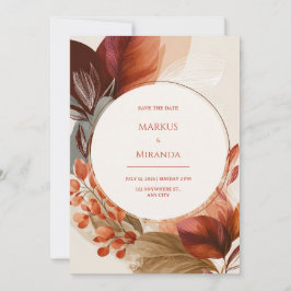 Burgundy Terracotta Circular Botanical Wedding Kaart