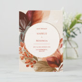 Burgundy Terracotta Circular Botanical Wedding Kaart (Staand voorkant)