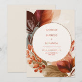 Burgundy Terracotta Circular Botanical Wedding Kaart (Voorkant / Achterkant)