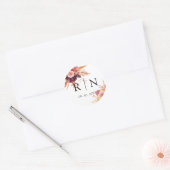 Burgundy Terracotta Floral Wedding Monogram Ronde Sticker (Envelop)