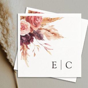 Burgundy Terracotta Floral Wedding Monogram Servet