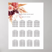 Burgundy Terracotta Floral Wedding Seating Chart Poster (Voorkant)