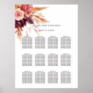 Burgundy Terracotta Floral Wedding Seating Chart Poster