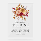 Burgundy Terracotta Floral Wedding Welcome Acryl Bord (Voorkant)