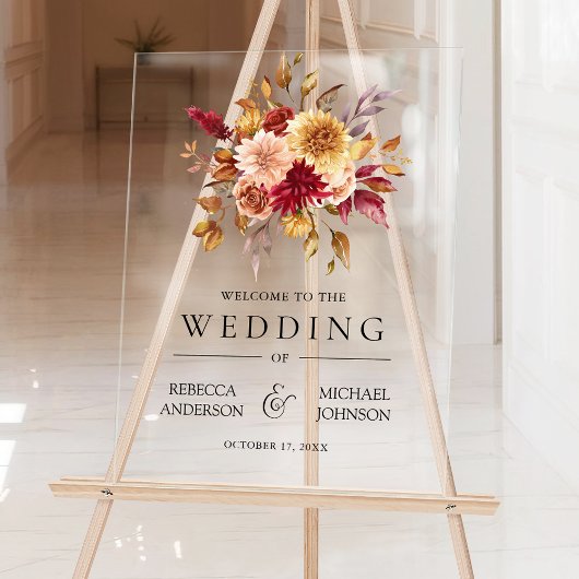 Burgundy Terracotta Floral Wedding Welcome Acryl Bord