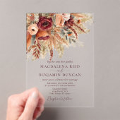 Burgundy Terracotta Florals Pampas Grass Wedding Acryl Uitnodigingen (Insitu (Draagbaar))