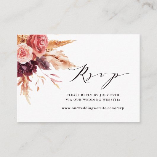 Burgundy Terracotta Flowers Wedding Website RSVP Informatiekaartje (Voorkant)