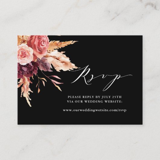 Burgundy Terracotta Flowers Wedding Website RSVP Informatiekaartje (Voorkant)