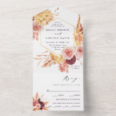 Burgundy Terracotta Gold Floral Wedding All In One Uitnodiging (Binnen)