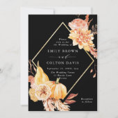 Burgundy Terracotta Gold Floral Wedding Black Kaart (Voorkant)