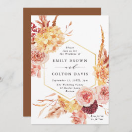 Burgundy Terracotta Gold Floral Wedding Kaart
