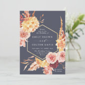 Burgundy Terracotta Gold Floral Wedding Paars Kaart (Staand voorkant)