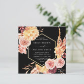 Burgundy Terracotta Gold Floral Wedding Square Kaart (Staand voorkant)