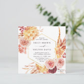 Burgundy Terracotta Gold Floral Wedding Square Kaart (Staand voorkant)