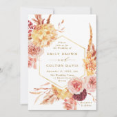 Burgundy Terracotta Gold Script Floral Wedding Kaart (Voorkant)