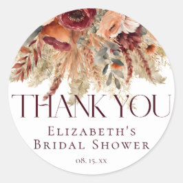 Burgundy Terracotta Goud Bloemen Pampas Bedankt Ronde Sticker