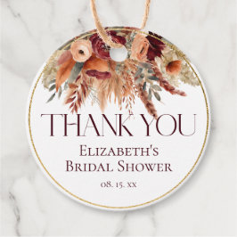 Burgundy Terracotta Gouden Bloemen Pampas Bedankt Bedankjes Labels