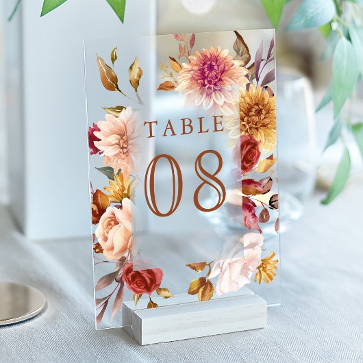 Burgundy Terracotta Wedding Acrylic Table Number Acryl Uitnodigingen