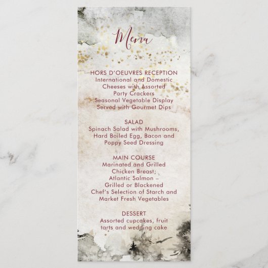 Burgundy Text Grey Gold Waterverf Alpine Mountain Menu (Voorkant)