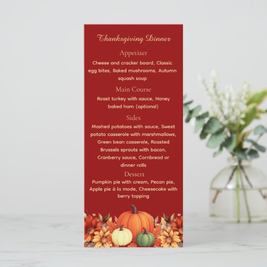 Burgundy Thankful Message Thanksgiving Dinner Menu (Staand voorkant)