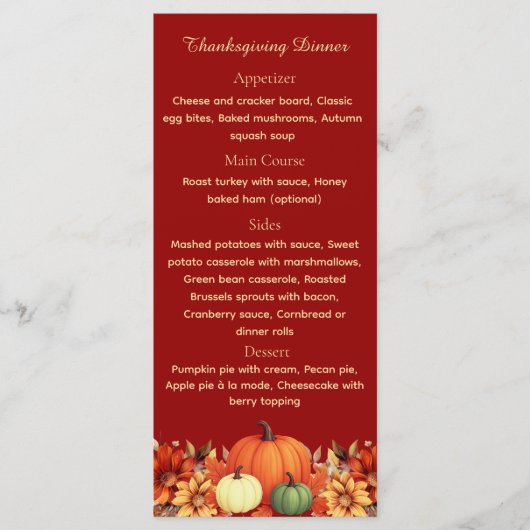 Burgundy Thankful Message Thanksgiving Dinner Menu (Voorkant)