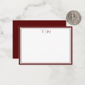 Burgundy three Border Monogram Note Card Notitiekaartje (Voorkant / Achterkant in situ)