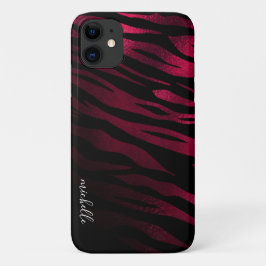 Burgundy Tiger Stripes - Gepersonaliseerd monogram Case-Mate iPhone Case
