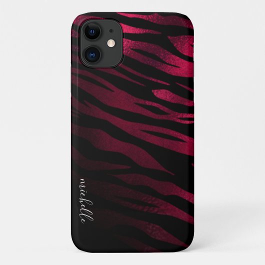 Burgundy Tiger Stripes - Gepersonaliseerd monogram Case-Mate iPhone Case (Achterkant)