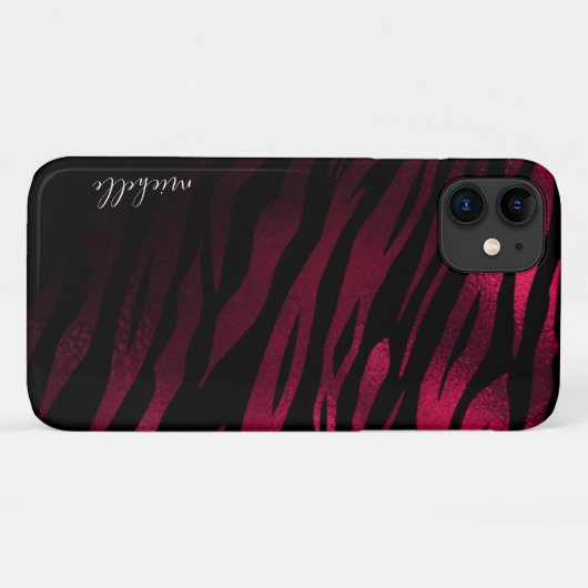 Burgundy Tiger Stripes - Gepersonaliseerd monogram Case-Mate iPhone Case (Achterkant (horizontaal))