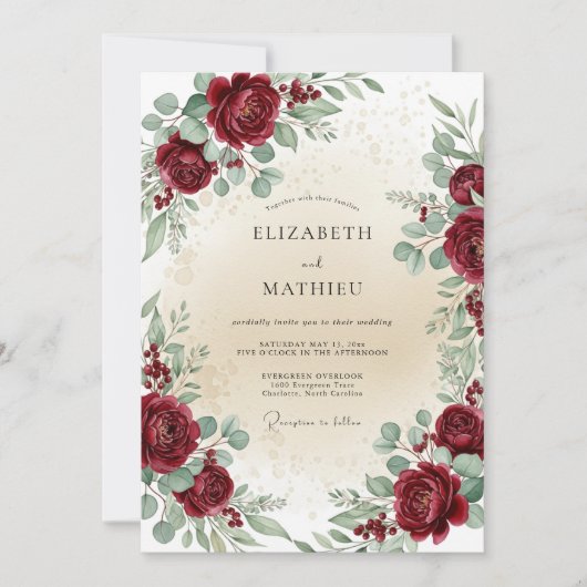 Burgundy Timeless Botanical Wedding Kaart (Voorkant)
