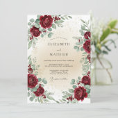 Burgundy Timeless Botanical Wedding Kaart (Staand voorkant)