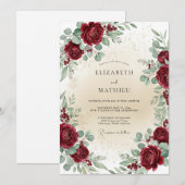Burgundy Timeless Botanical Wedding Kaart (Voorkant / Achterkant)