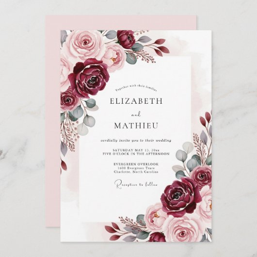 Burgundy Timeless Classic Wedding Kaart (Voorkant / Achterkant)