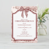 Burgundy Toile Gingham Christmas Brunch Invitation Kaart (Staand voorkant)
