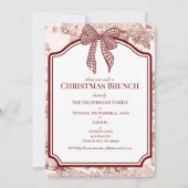 Burgundy Toile Gingham Christmas Brunch Invitation Kaart (Voorkant)