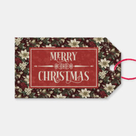 Burgundy Traditional Christmas Floral Cadeaulabel