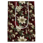 Burgundy Traditional Christmas Floral Medium Cadeauzakje (Achterkant)