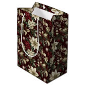 Burgundy Traditional Christmas Floral Medium Cadeauzakje (Achterkant Gekanteld)
