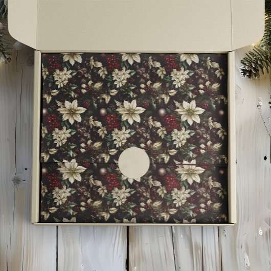 Burgundy Traditional Christmas Floral Tissuepapier