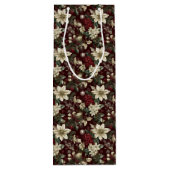 Burgundy Traditional Christmas Floral Wijn Cadeautas (Achterkant)