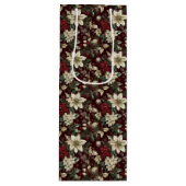 Burgundy Traditional Christmas Floral Wijn Cadeautas (Voorkant)