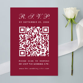 Burgundy Trouwdag Grote QR-code Eenvoudige kalligr RSVP Kaartje