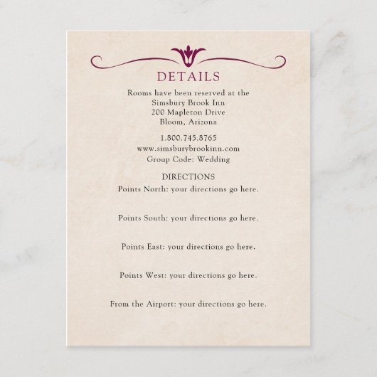 Burgundy Trouwdetails Informatiekaart Informatiekaartje (Voorkant)